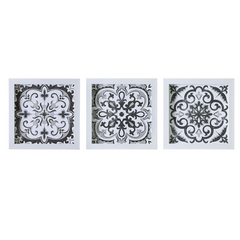 3-piece Distressed Black and White Medallion Tile Wall Decor Set