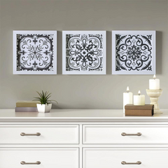 3-piece Distressed Black and White Medallion Tile Wall Decor Set