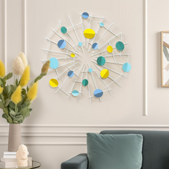 Multi-Color Discs & White Web Metal Abstract Wall Decor