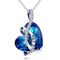 Mother's Day Gift "I Love You" Blue Crystal Heart Necklace