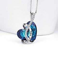 Mother's Day Gift "I Love You" Blue Crystal Heart Necklace