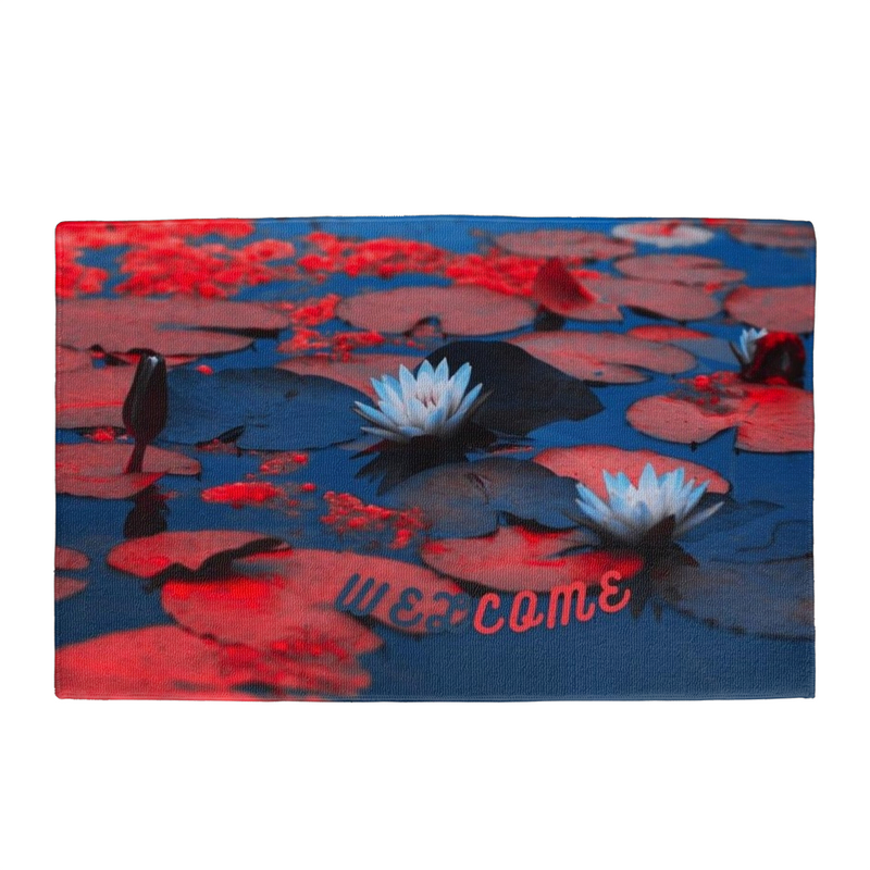 Welcome Door Mat Water Lily Red