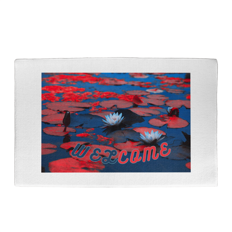 Welcome Door Mat Water Lily Red