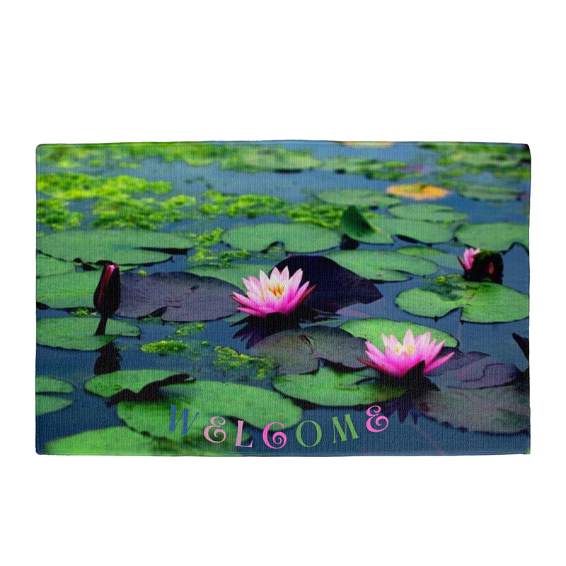 Welcome Door Mat Water Lily Green